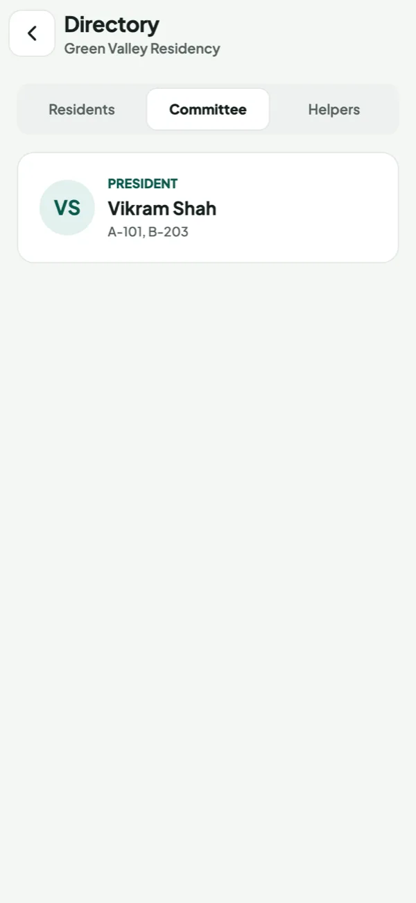 Committee: the President with Call and Chat buttons